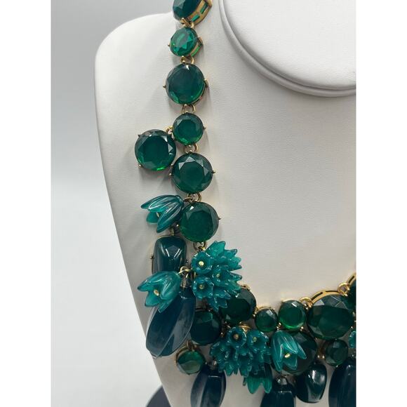 J. Crew Green Bauble Glass Resin Flower Cluster Bib Runway Gold Ox Necklace - Picture 14 of 14